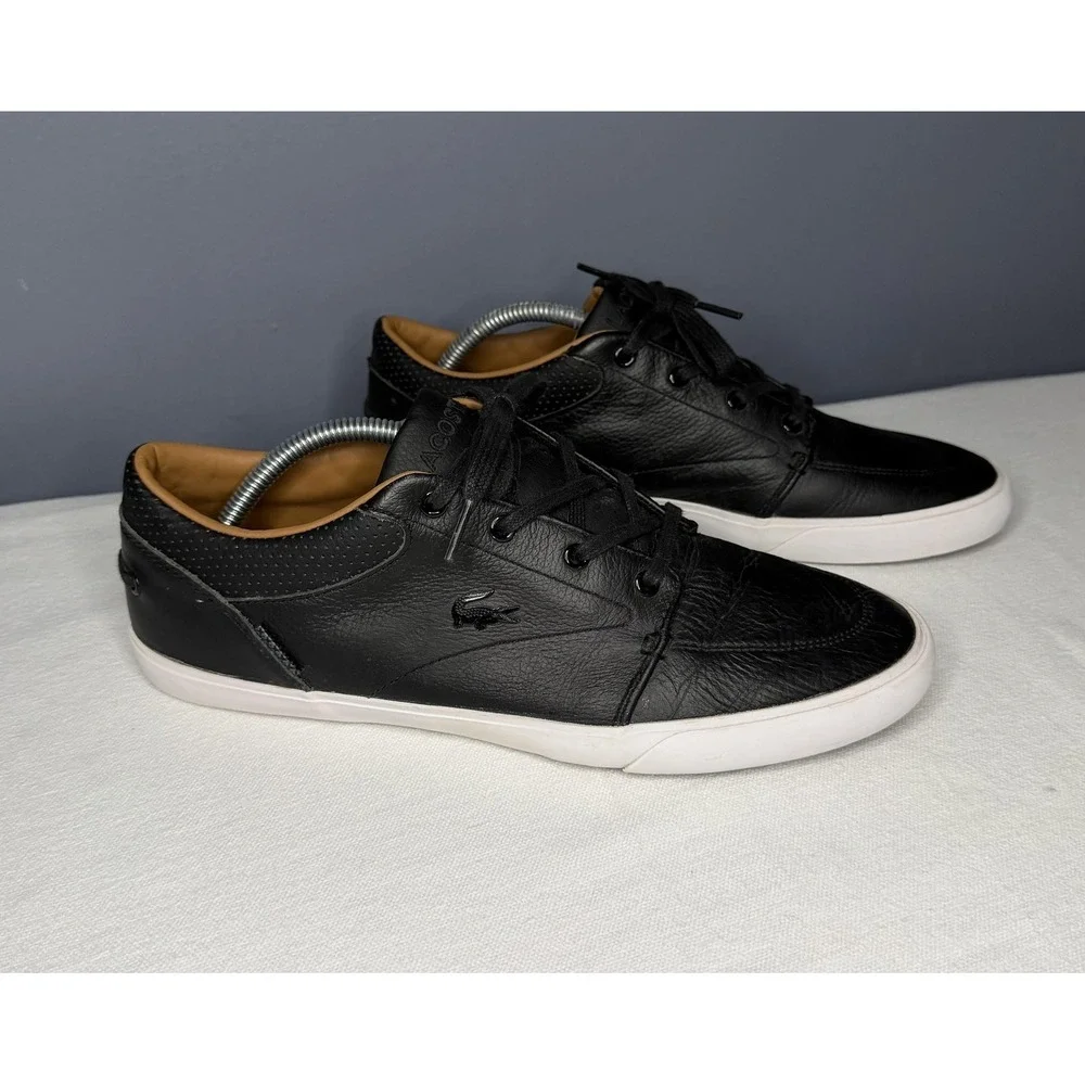 Lacoste Shoes Mens 9 Black Bayliss Vulc PRM Leather Boat Casual Sneakers Preppy